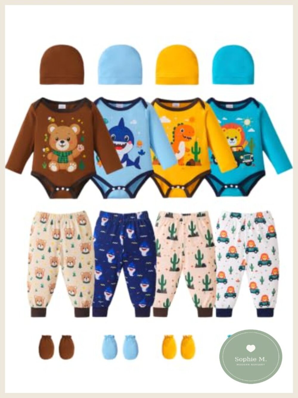 20 Piece Baby Clothes Set Preemie Newborn Bodysuits Pants Hats Mittens Snap